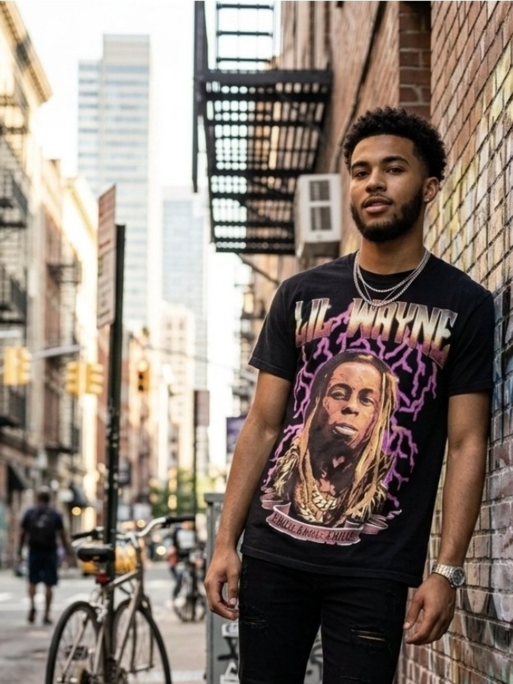 Reason Black Graphic Short-Sleeve Tee with Purple and Gold Accents
